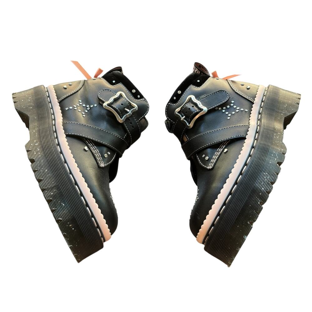Dr. Martens Docs Black Caitie Leather Powder Pink Platform Boots - Picture 7 of 11